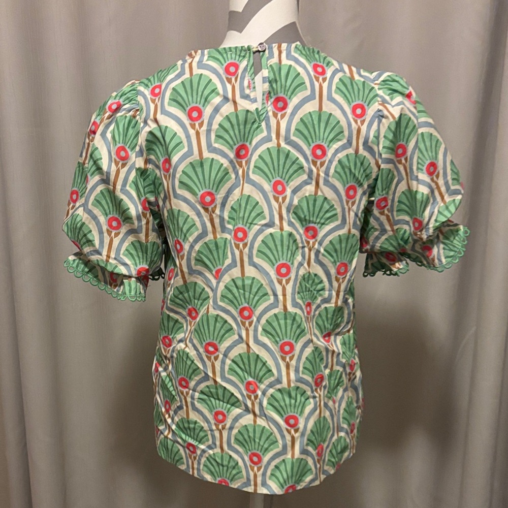 Entro Green and Pink Fan Pattern Blouse - Picture 6 of 11